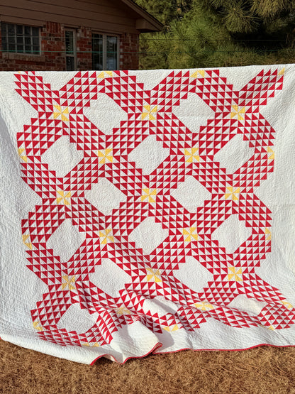 Ocean Waves of Triangles Quilt with Stars-Dated / Signed