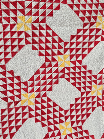 Ocean Waves of Triangles Quilt with Stars-Dated / Signed