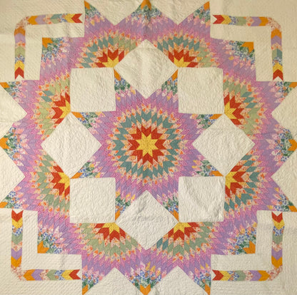 Unique Broken Star Quilt with Corner Framed Borders