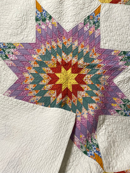 Unique Broken Star Quilt with Corner Framed Borders