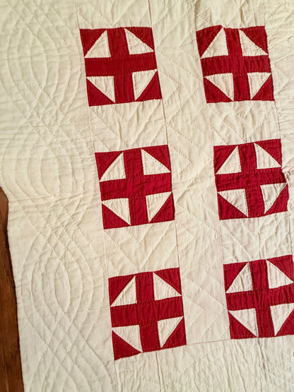 Excellent Red and White Shoofly Quilt
