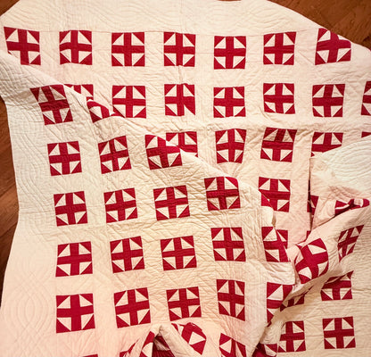 Excellent Red and White Shoofly Quilt
