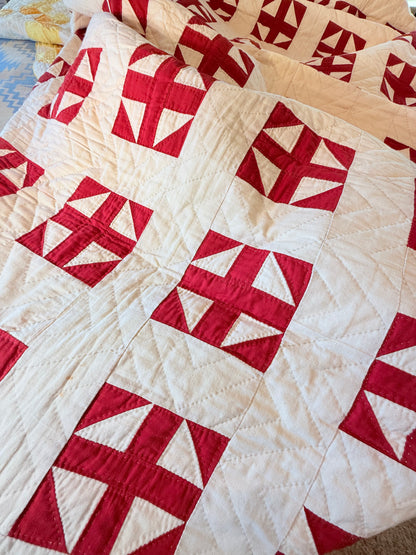 Excellent Red and White Shoofly Quilt