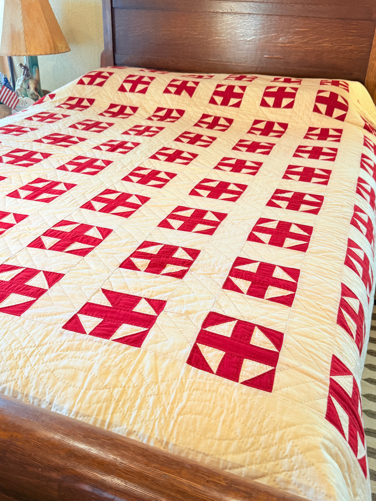 Excellent Red and White Shoofly Quilt
