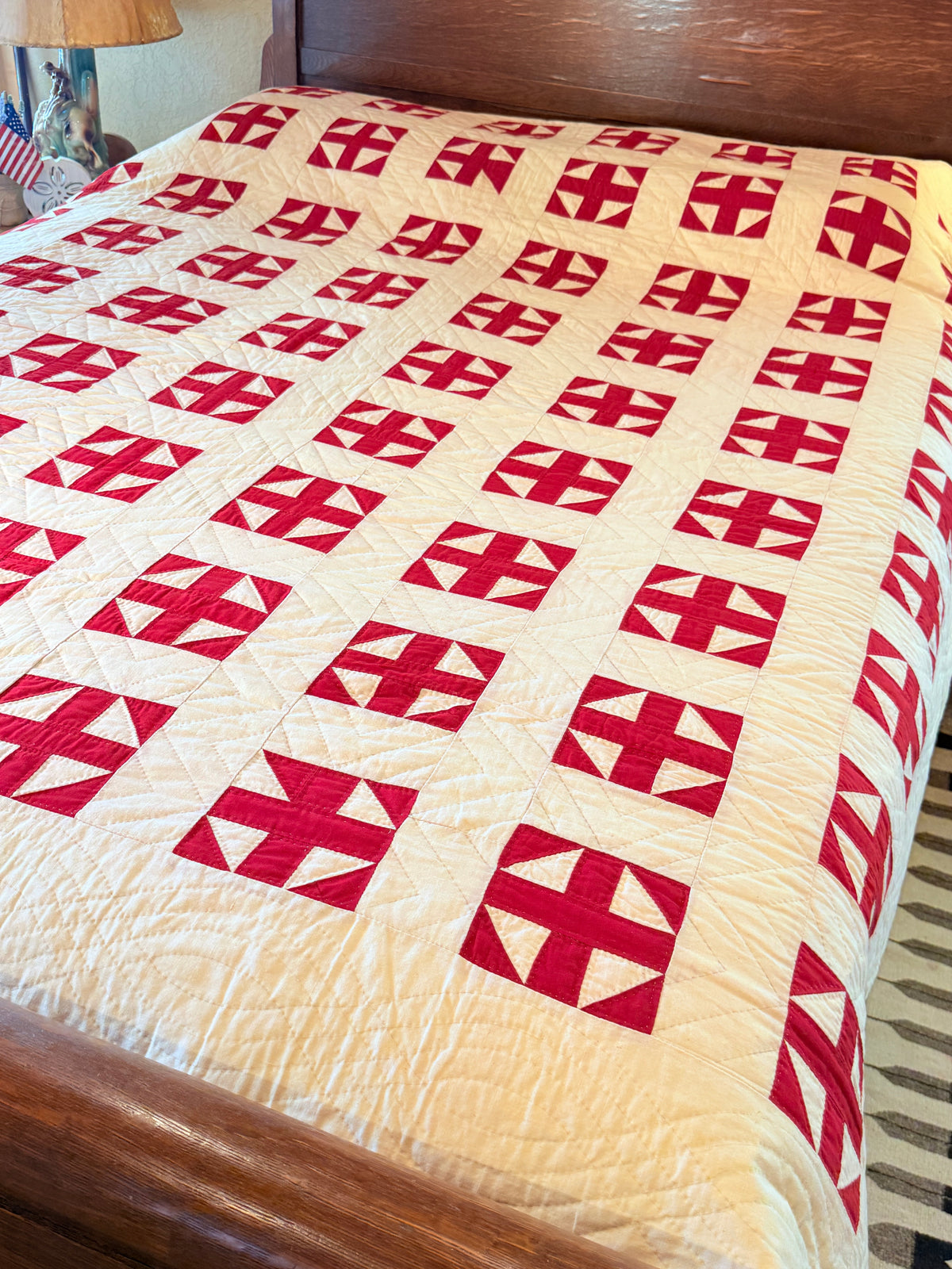 Excellent Red and White Shoofly Quilt