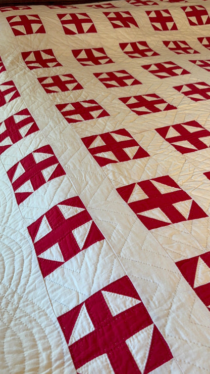 Excellent Red and White Shoofly Quilt