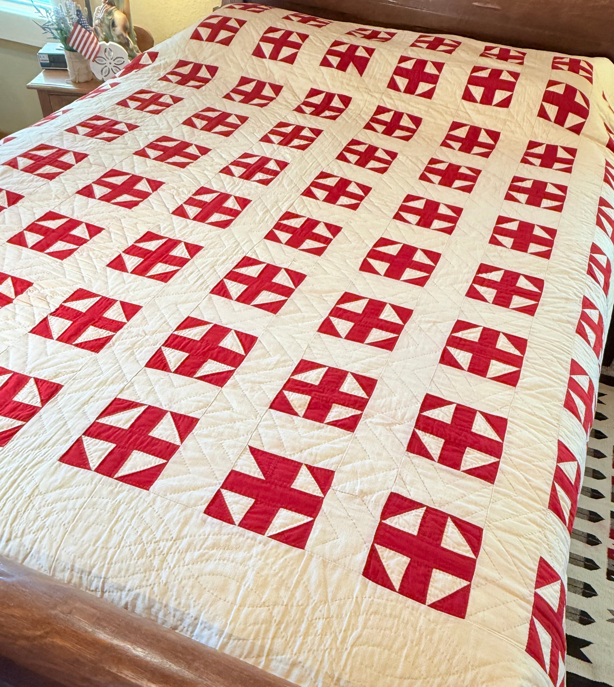 Excellent Red and White Shoofly Quilt