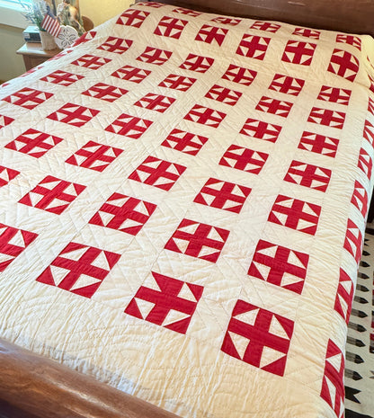 Excellent Red and White Shoofly Quilt