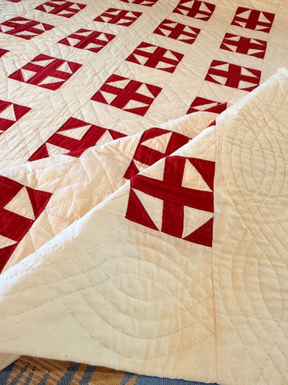 Excellent Red and White Shoofly Quilt