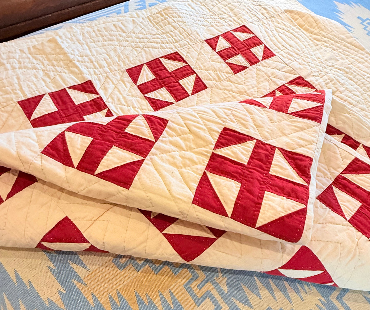 Excellent Red and White Shoofly Quilt