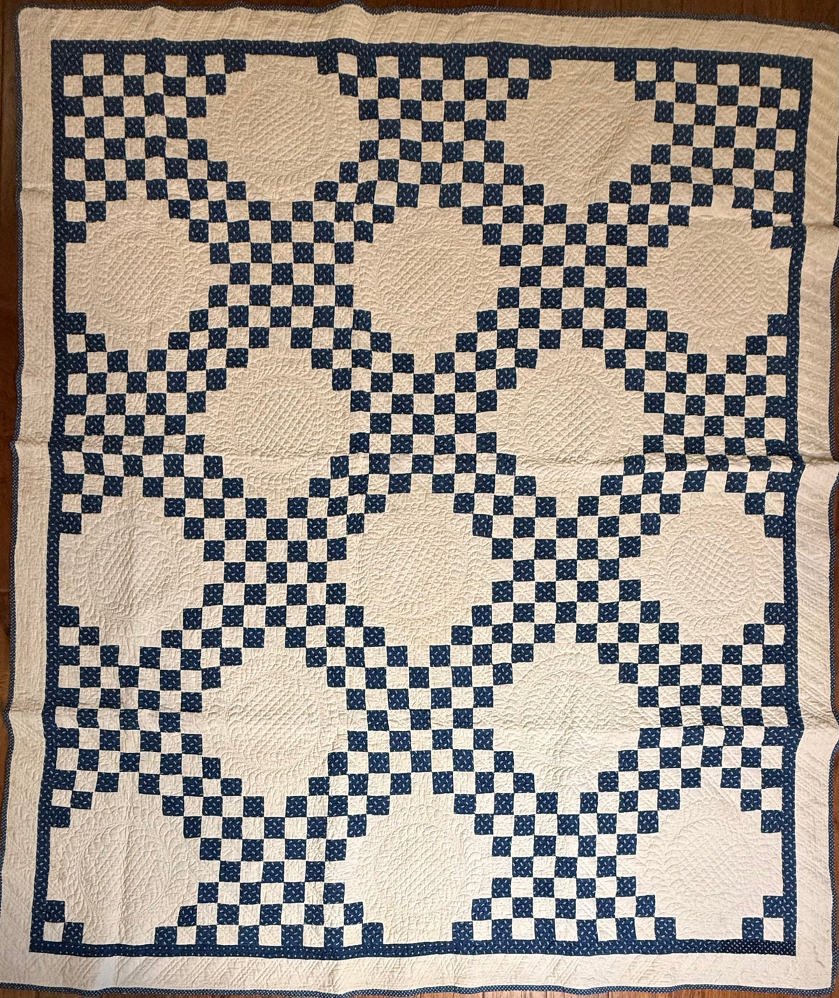 Stunning Indigo Triple Irish Chain of Blocks Quilt