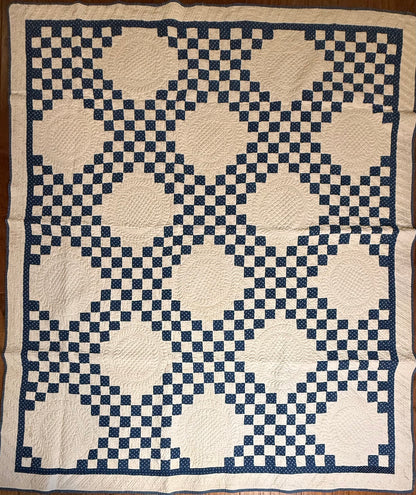 Stunning Indigo Triple Irish Chain of Blocks Quilt