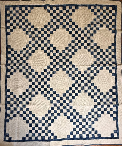 Stunning Indigo Triple Irish Chain of Blocks Quilt