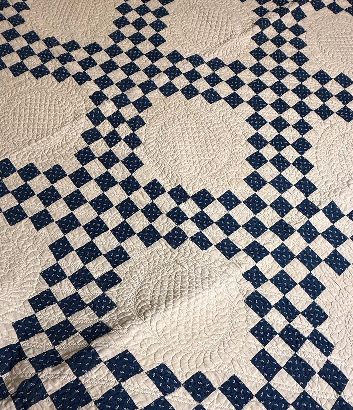 Stunning Indigo Triple Irish Chain of Blocks Quilt