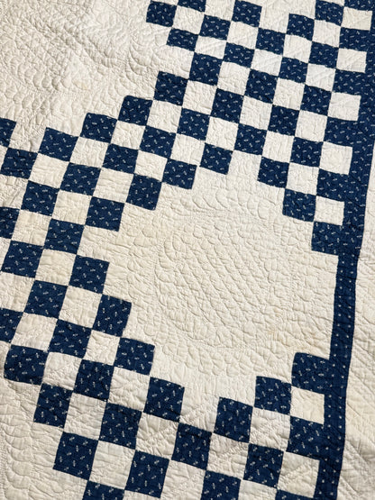Stunning Indigo Triple Irish Chain of Blocks Quilt