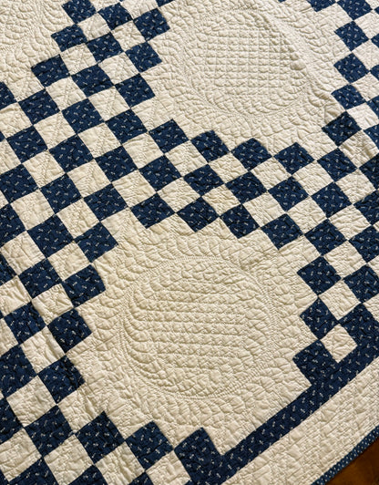 Stunning Indigo Triple Irish Chain of Blocks Quilt