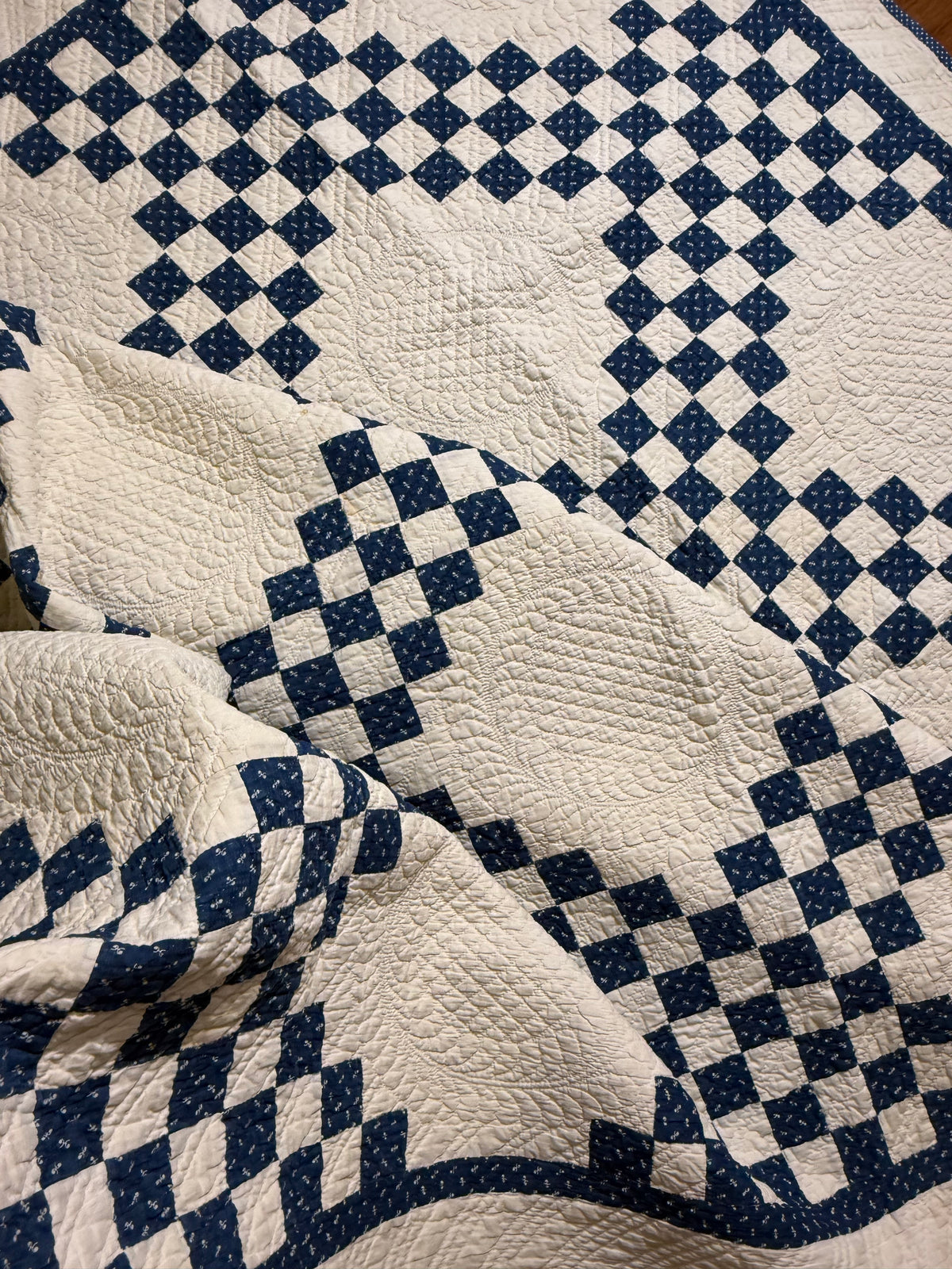 Stunning Indigo Triple Irish Chain of Blocks Quilt
