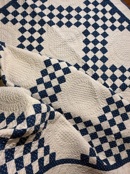 Stunning Indigo Triple Irish Chain of Blocks Quilt