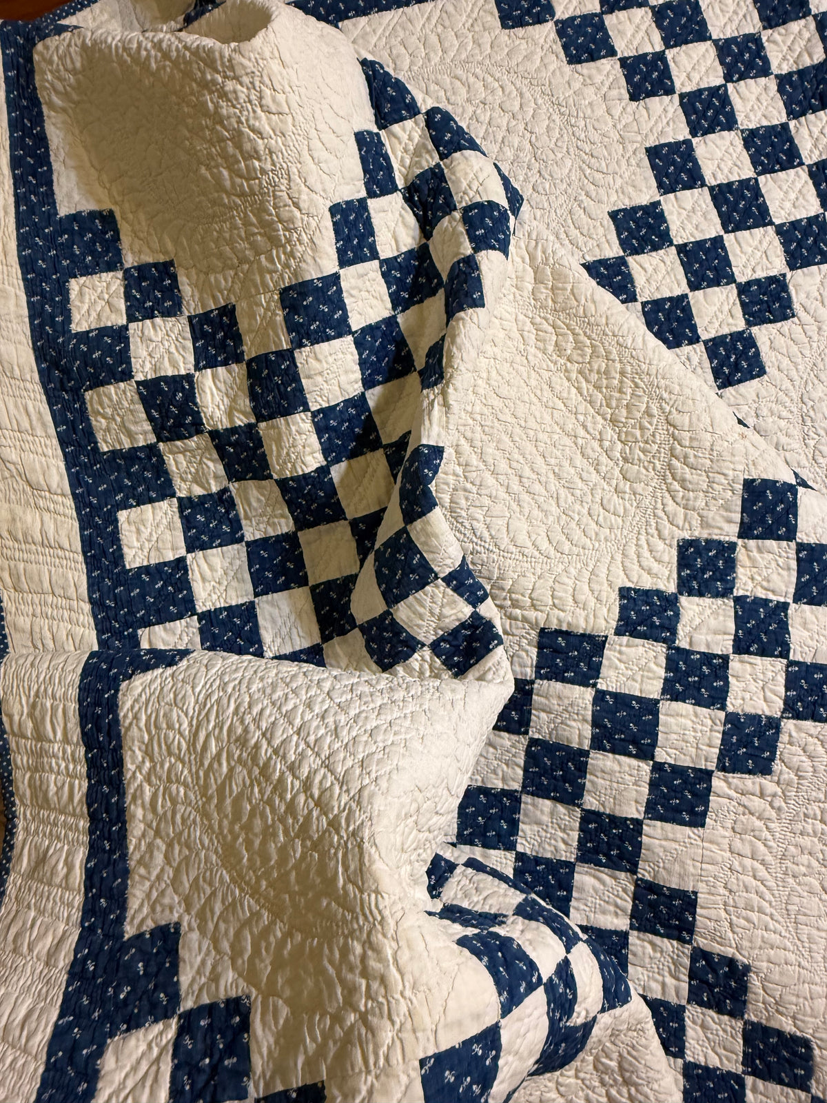 Stunning Indigo Triple Irish Chain of Blocks Quilt