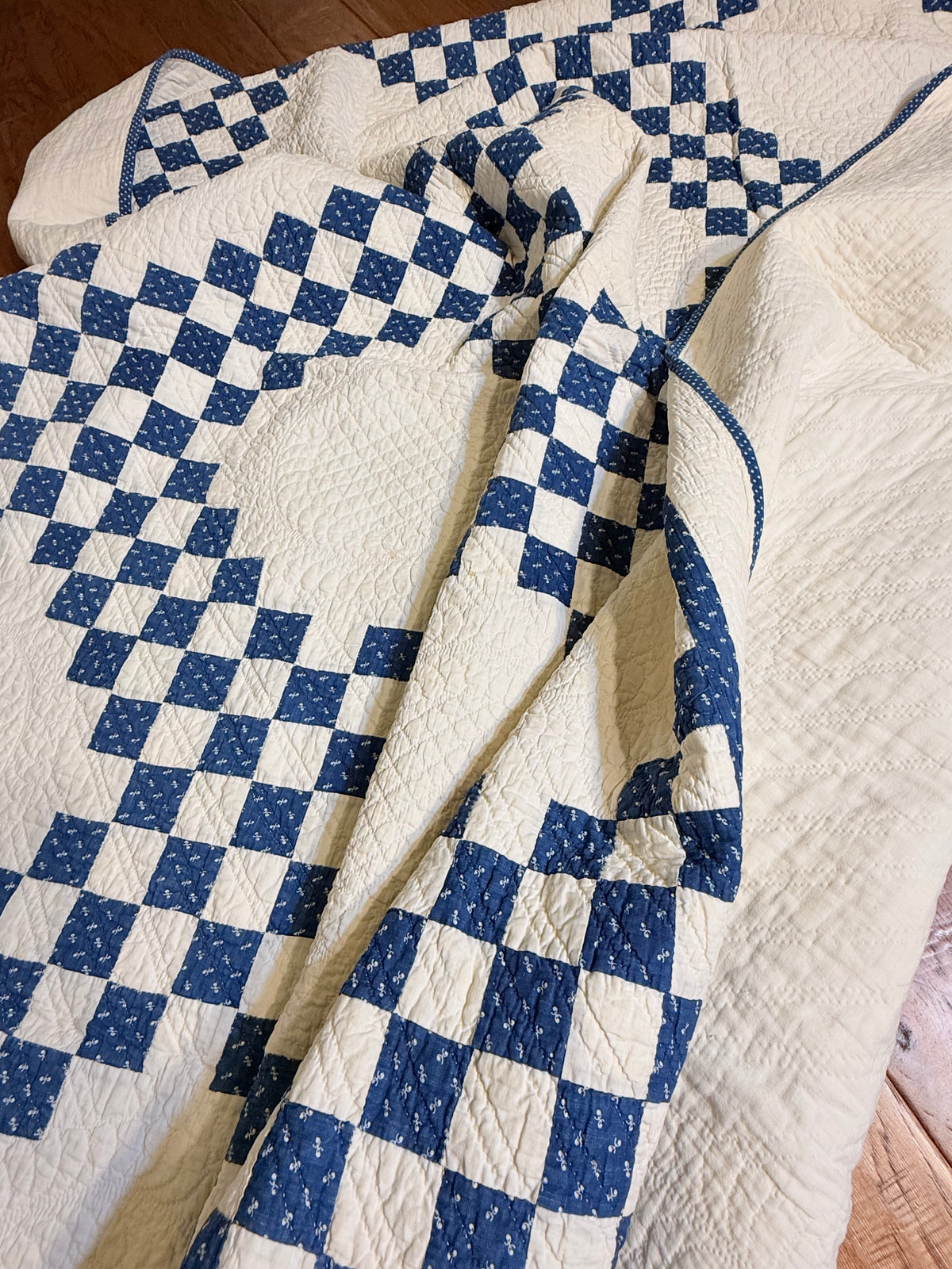 Stunning Indigo Triple Irish Chain of Blocks Quilt