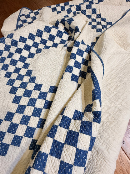 Stunning Indigo Triple Irish Chain of Blocks Quilt