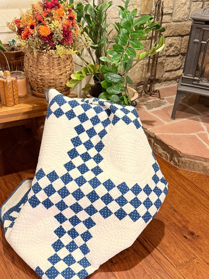 Stunning Indigo Triple Irish Chain of Blocks Quilt