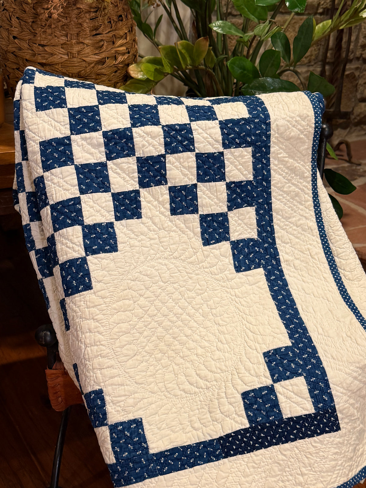 Stunning Indigo Triple Irish Chain of Blocks Quilt