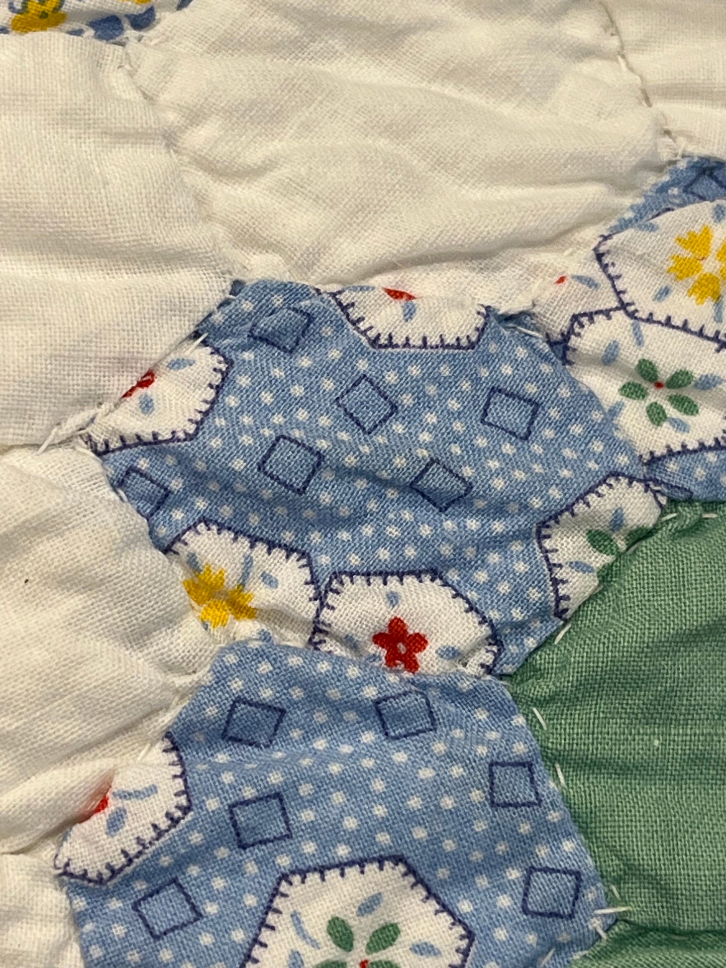 Flower Garden Quilt with Green Hexie Border