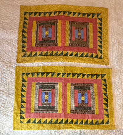 Pair of Antique/Vintage Log Cabin Pillow Cases