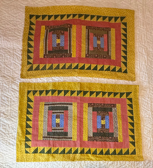 Pair of Antique/Vintage Log Cabin Pillow Cases