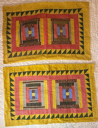 Pair of Antique/Vintage Log Cabin Pillow Cases