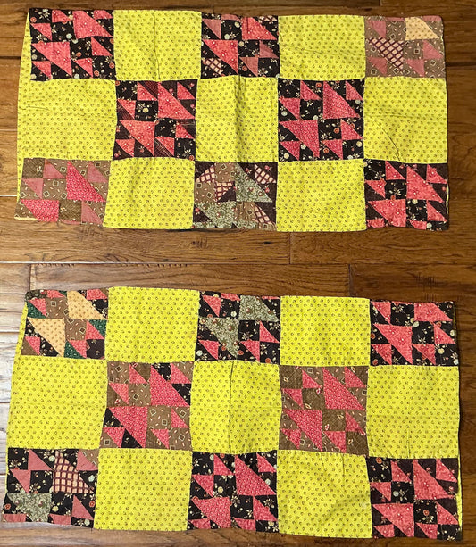 Rare Pair of Antique Patchwork Double X  Pieced Pillowcases