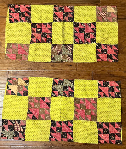 Rare Pair of Antique Patchwork Double X  Pieced Pillowcases