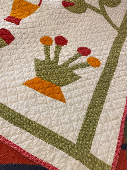 Folk Art Baskets and Scissors Appliqué Quilt