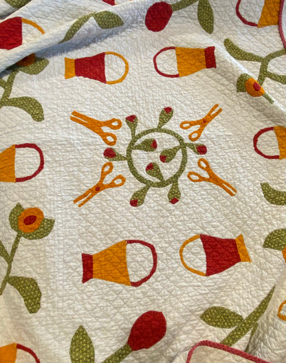 Folk Art Baskets and Scissors Appliqué Quilt