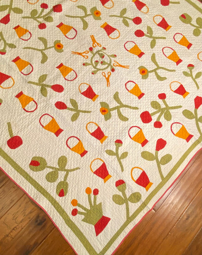 Folk Art Baskets and Scissors Appliqué Quilt