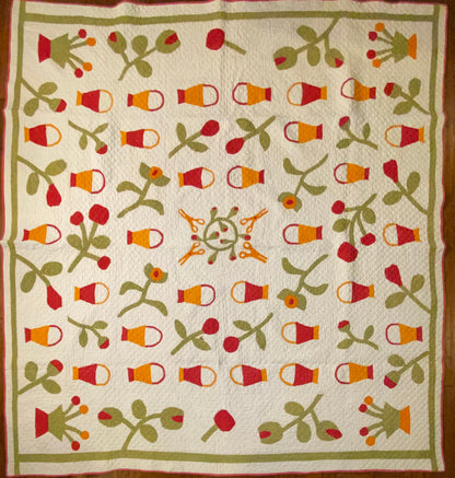 Folk Art Baskets and Scissors Appliqué Quilt