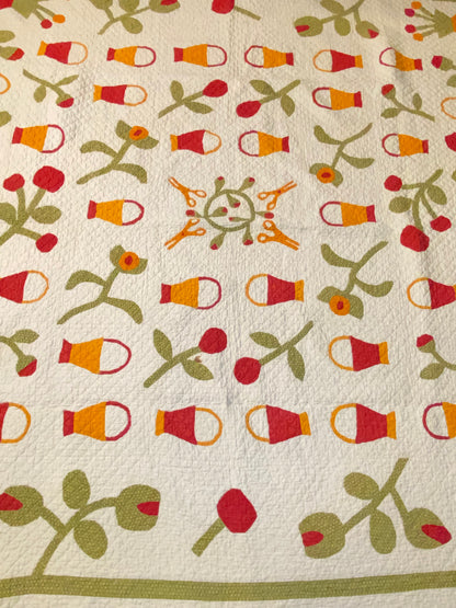 Folk Art Baskets and Scissors Appliqué Quilt