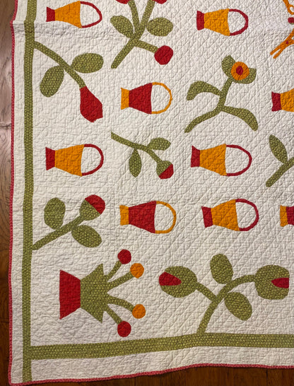 Folk Art Baskets and Scissors Appliqué Quilt