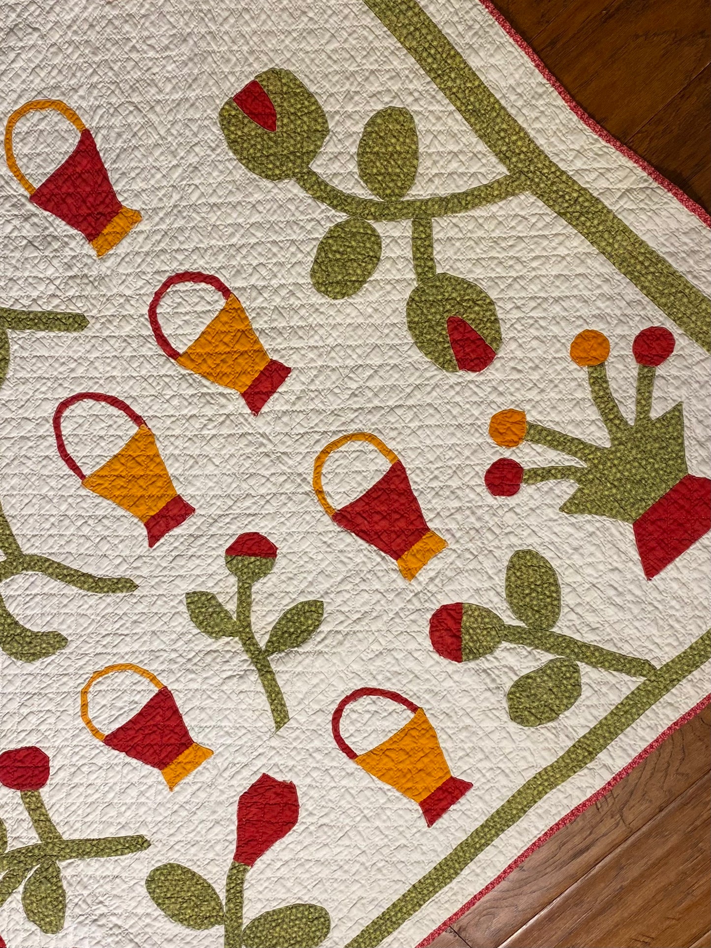 Folk Art Baskets and Scissors Appliqué Quilt