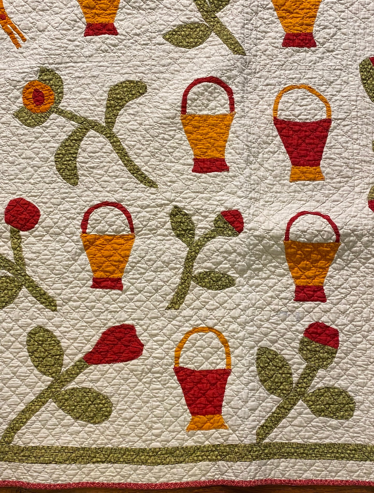 Folk Art Baskets and Scissors Appliqué Quilt