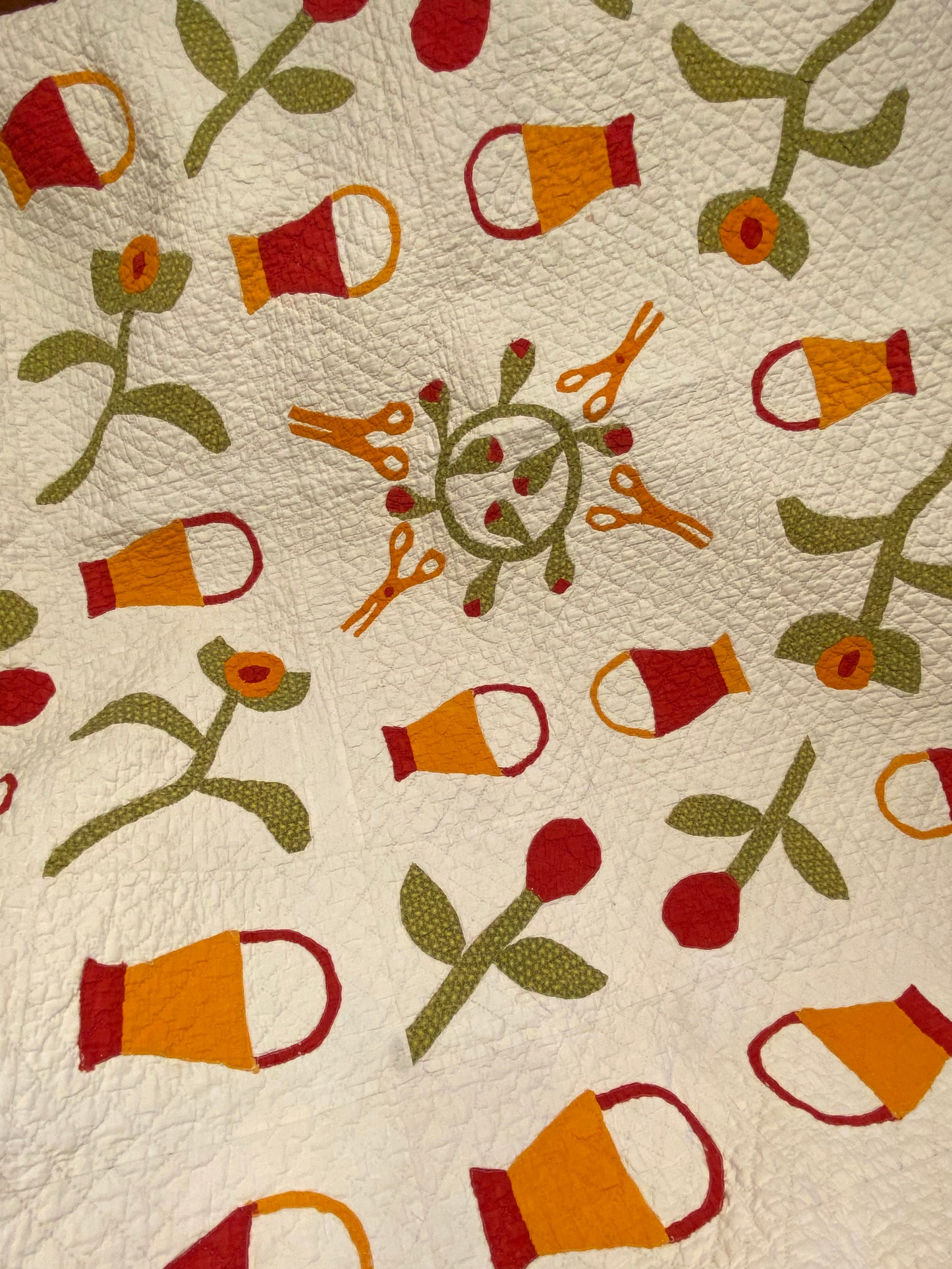 Folk Art Baskets and Scissors Appliqué Quilt