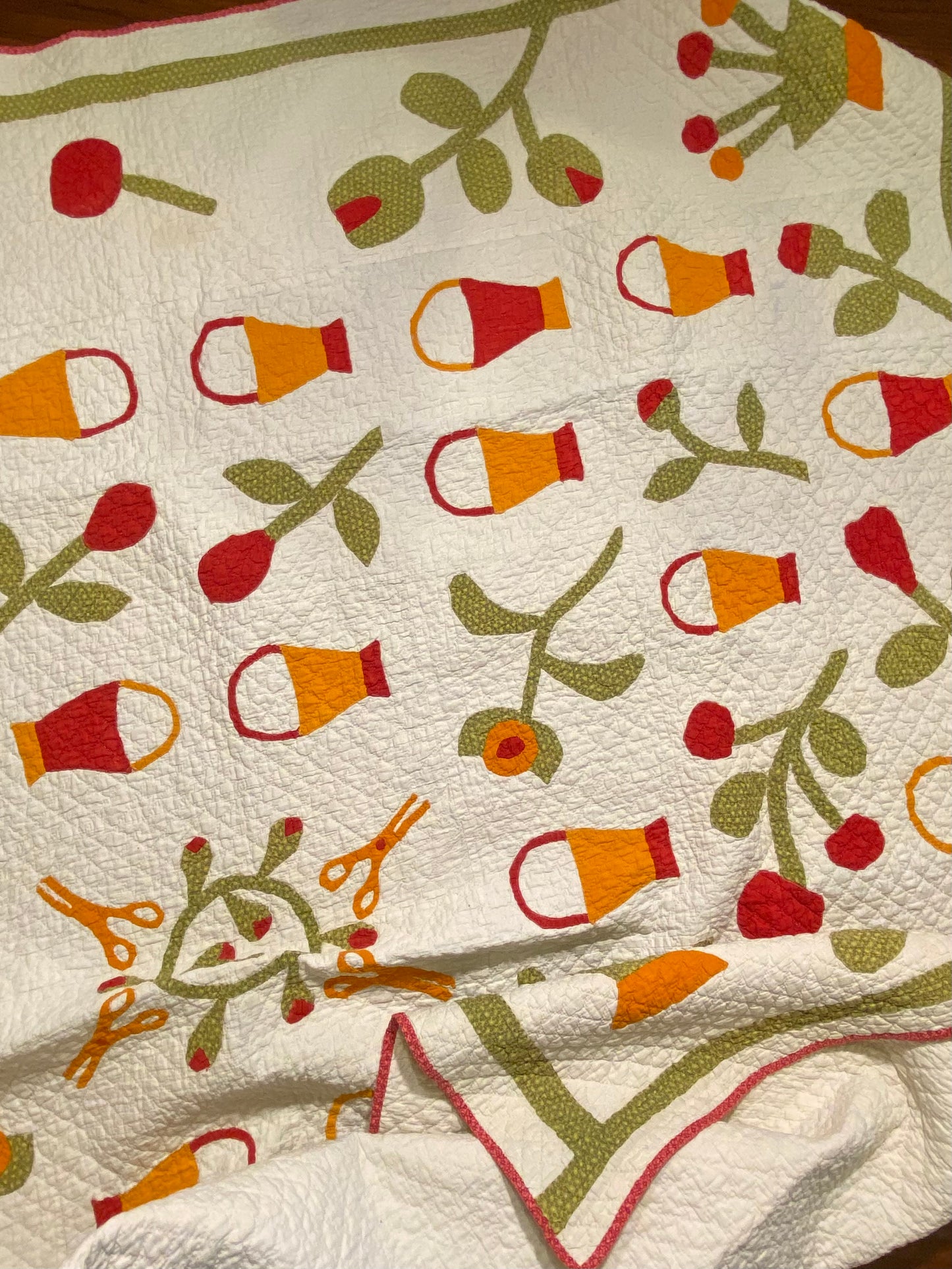 Folk Art Baskets and Scissors Appliqué Quilt