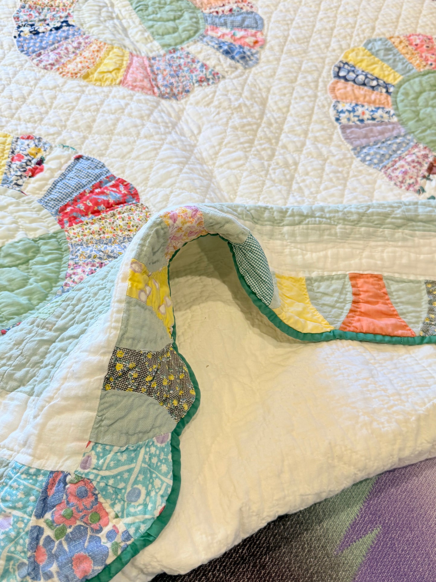 Dresden Plate with Rainbow Border Quilt