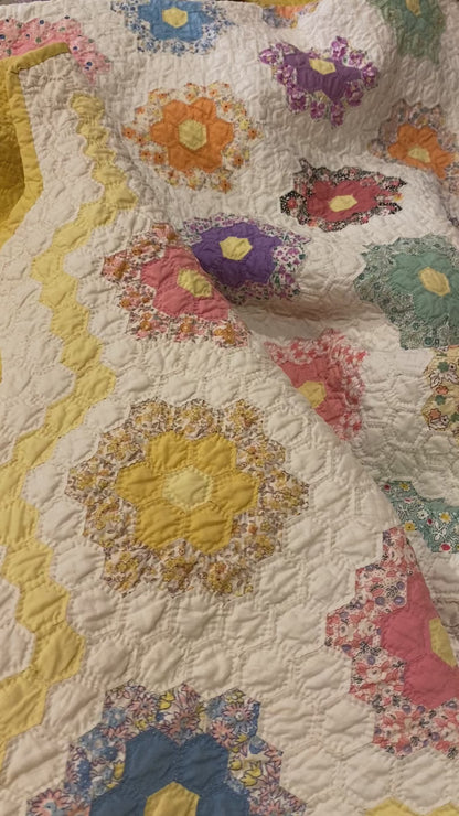 Small Scale Flower Garden Quilt with Yellow Border SOLD